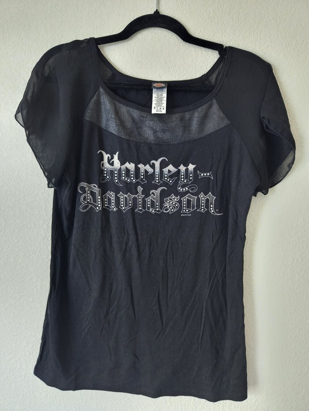 Harley-Davidson Black Short Sleeve Tee with Sheer Sleeves